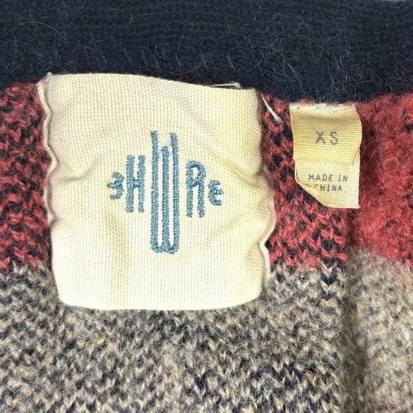 HWR Monogram Cardigan Women’s XS Plaid Full Zip Wool Blend Sweater Red Blue - Picture 4 of 8